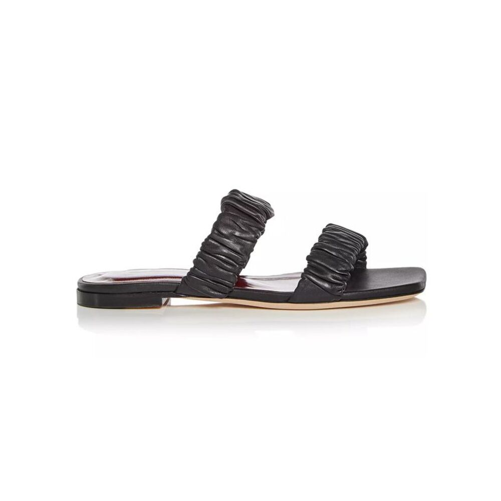Staud Womens Maya Ruched Leather Slide Sandals 37 Black - NIB $265 - Picture 2 of 5